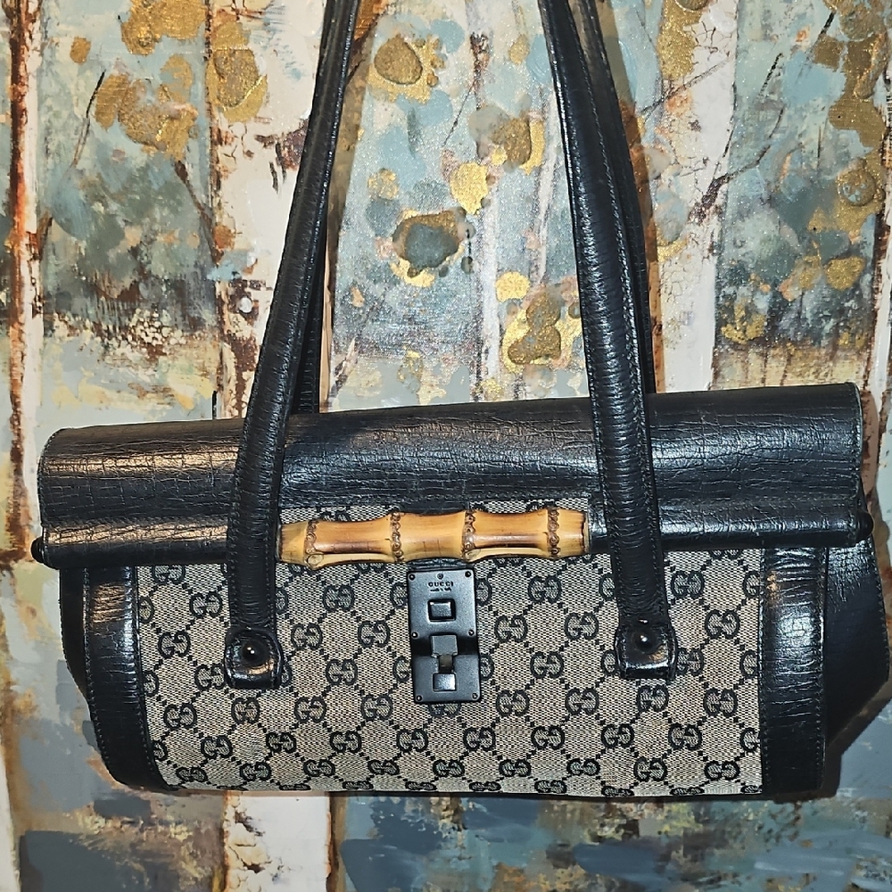 Gucci Black and Brown Monogram Handbag